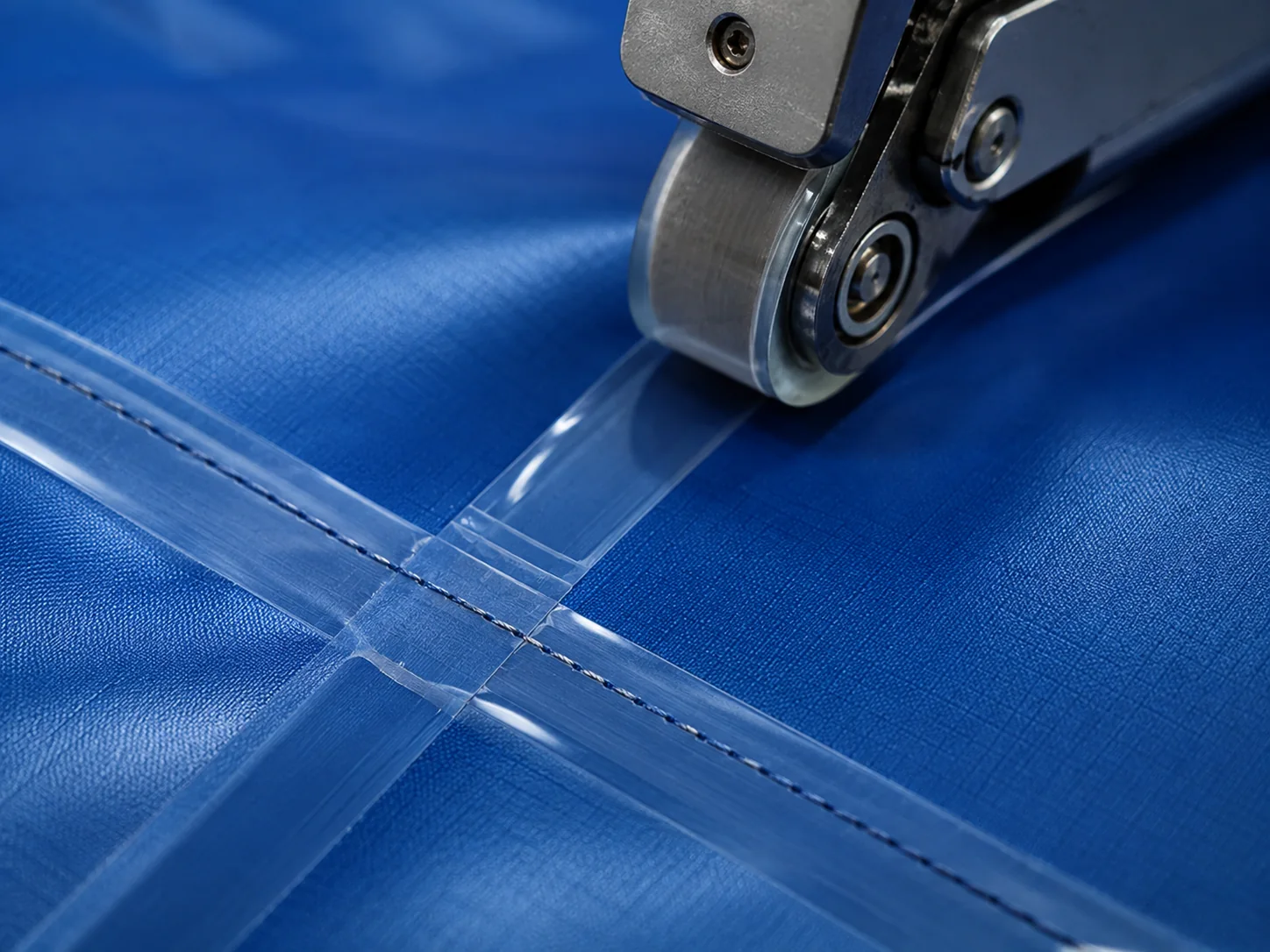 Proses seam taping untuk finishing waterproof